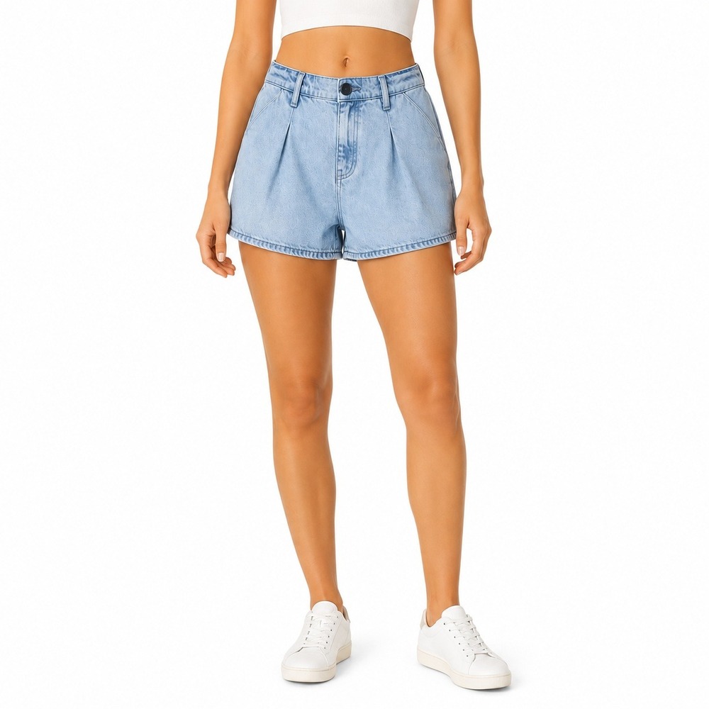 Express Super High Rise Pleated Light Wash Denim Shorts Blue Casual Size XS